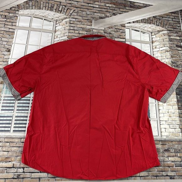 Men’s G-Net Red & Black Cotton Blend 2 Pocket Zipper Button Down Shirt (4XL) P22 - Picture 2 of 9